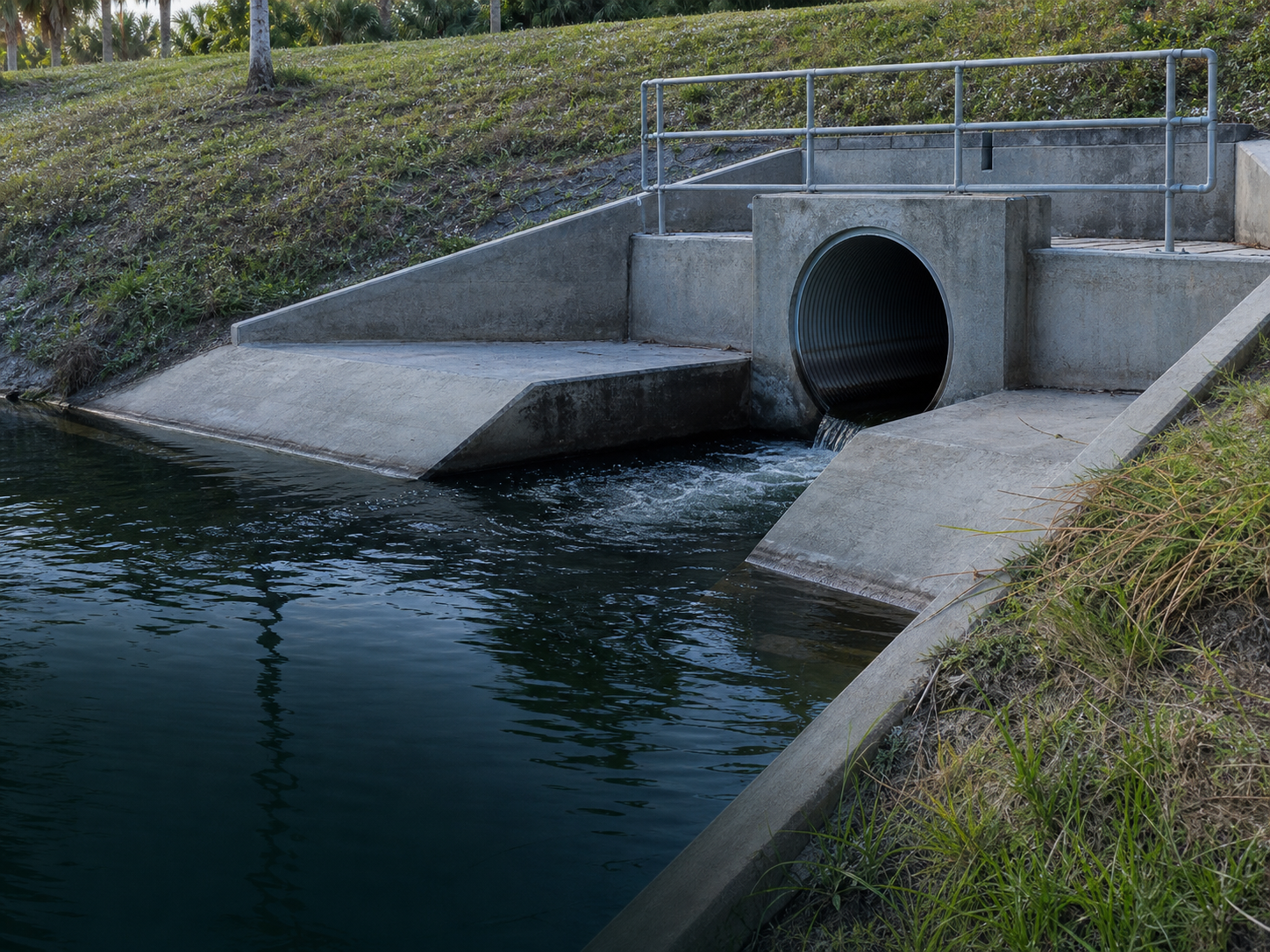 Concrete stormwater outfall and drainage channel
